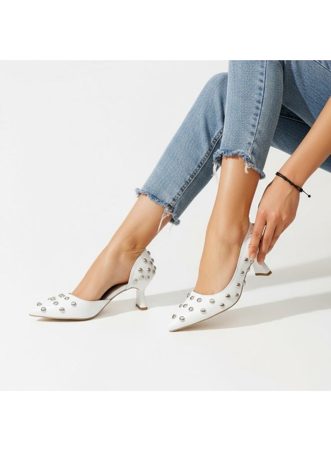 لايف ستيلاش  أحذية بكعب متوسط جلدية أنيقة GZ-900 - ابيض - Image 1